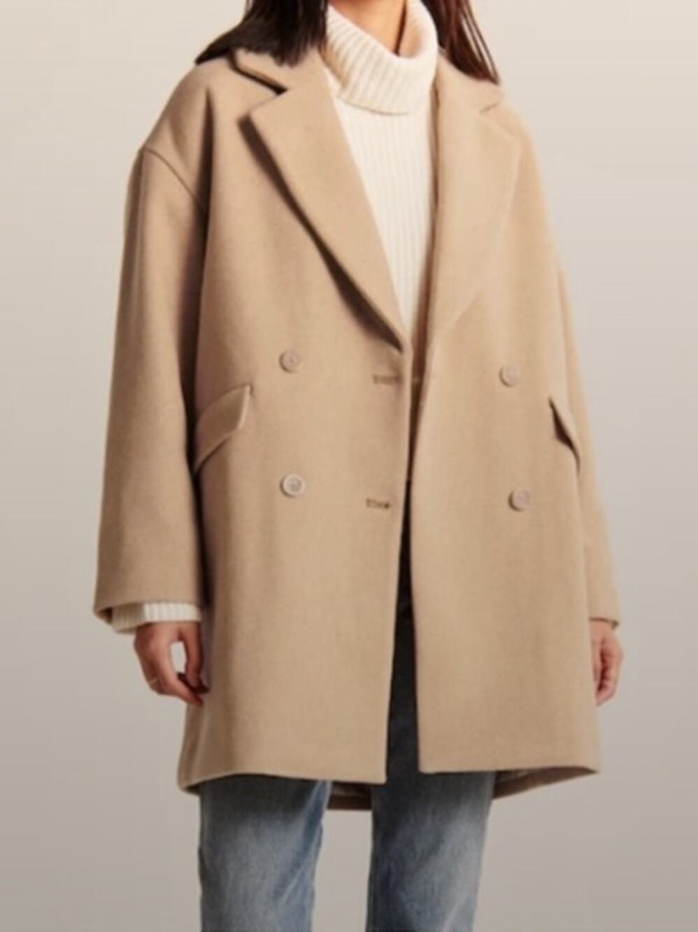 NWT Abercrombie & Fitch Tan Wool Double Breasted Coat Med